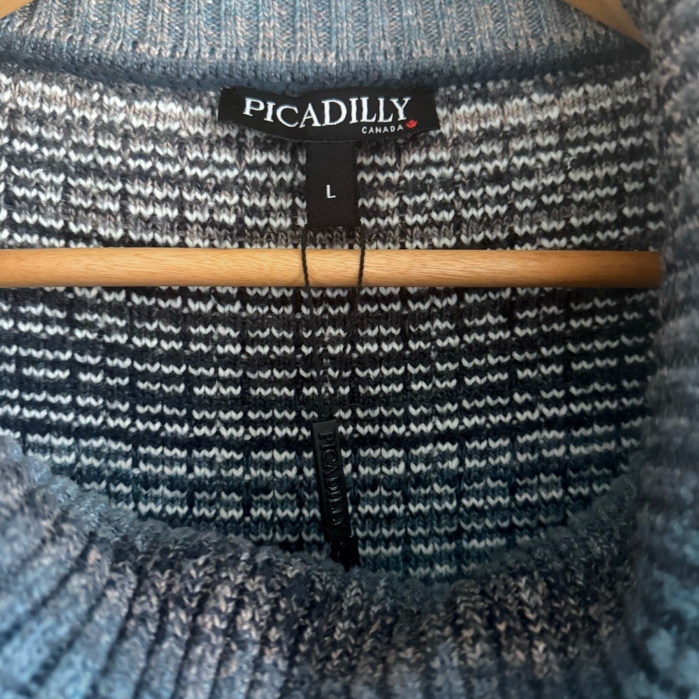 Picadilly Fashion Blue and Gray Cowl Neck Sweater Vest - Picture 4 of 8